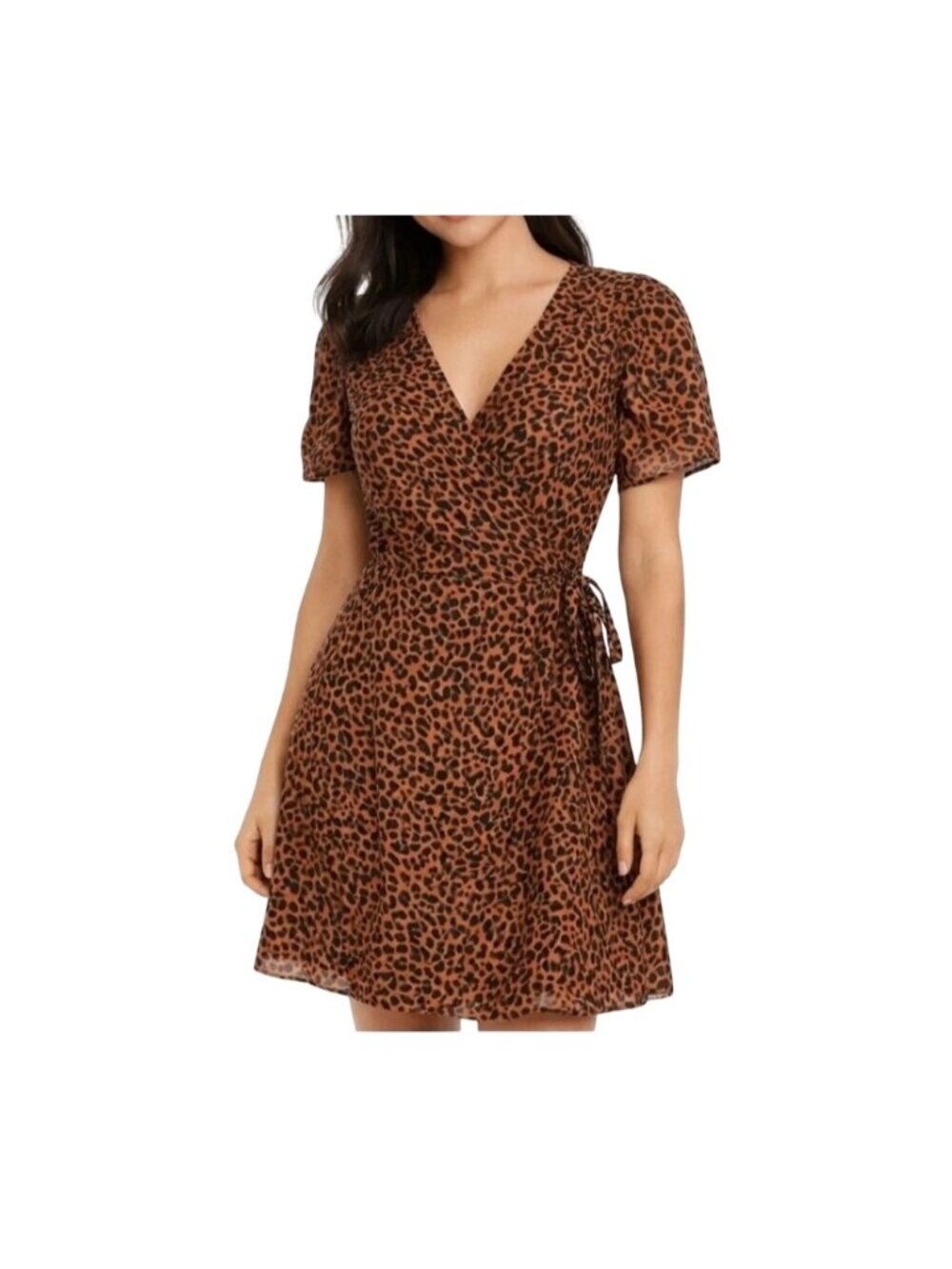 Madewell Brown & Black Painted Leopard Print Wrap Dress Short-Sleeve Small